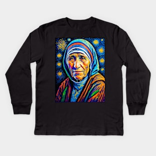 Mother Teresa in starry night Kids Long Sleeve T-Shirt